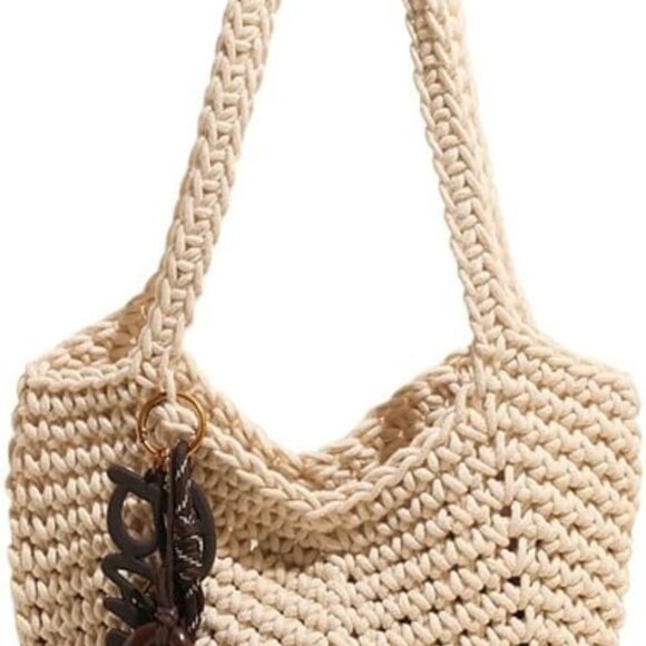 Crochet Tote Bag Women Summer Straw Woven Shoulder Handbag Large Capacity - Picture 1 of 8